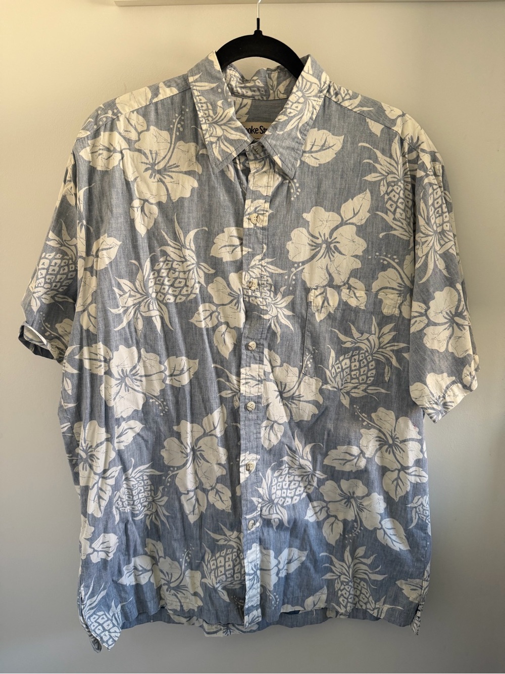 Casual Blue Floral Short-Sleeve Button-Down Shirt
